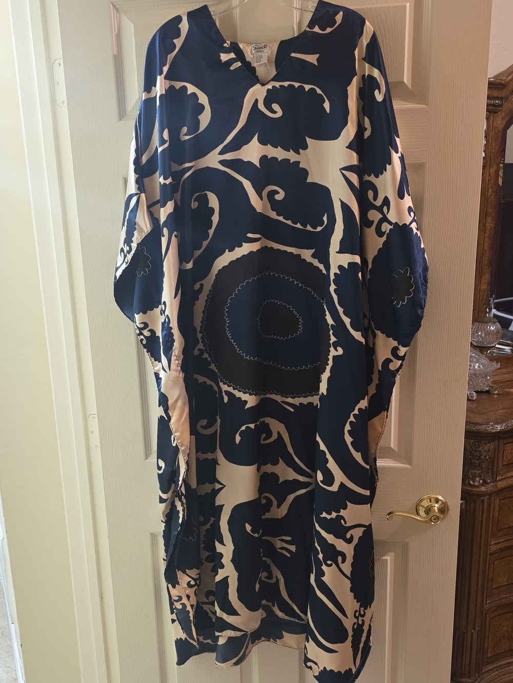 Navy and Cream Floral Caftan - One Size Fits All